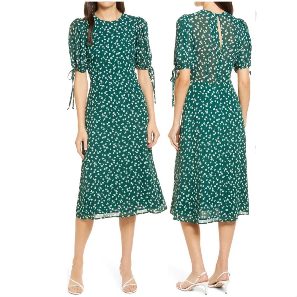 Reformation Green Floral Midi Dress